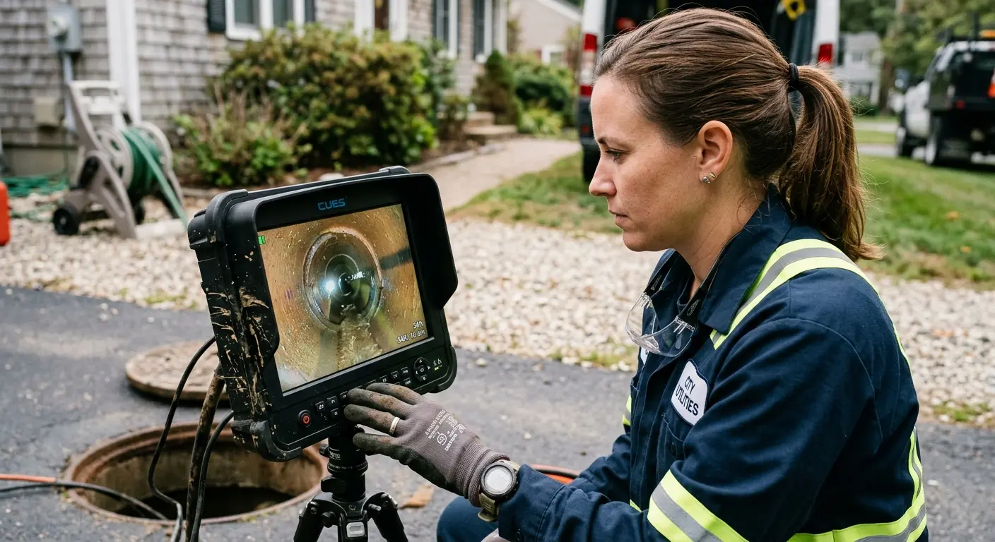 Technician reviewing sewer camera inspection footage in Jasmine Estates